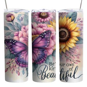 Be Your Own Kind of Beautiful Butterfly Flowers 20oz Tumbler Travel Insulated